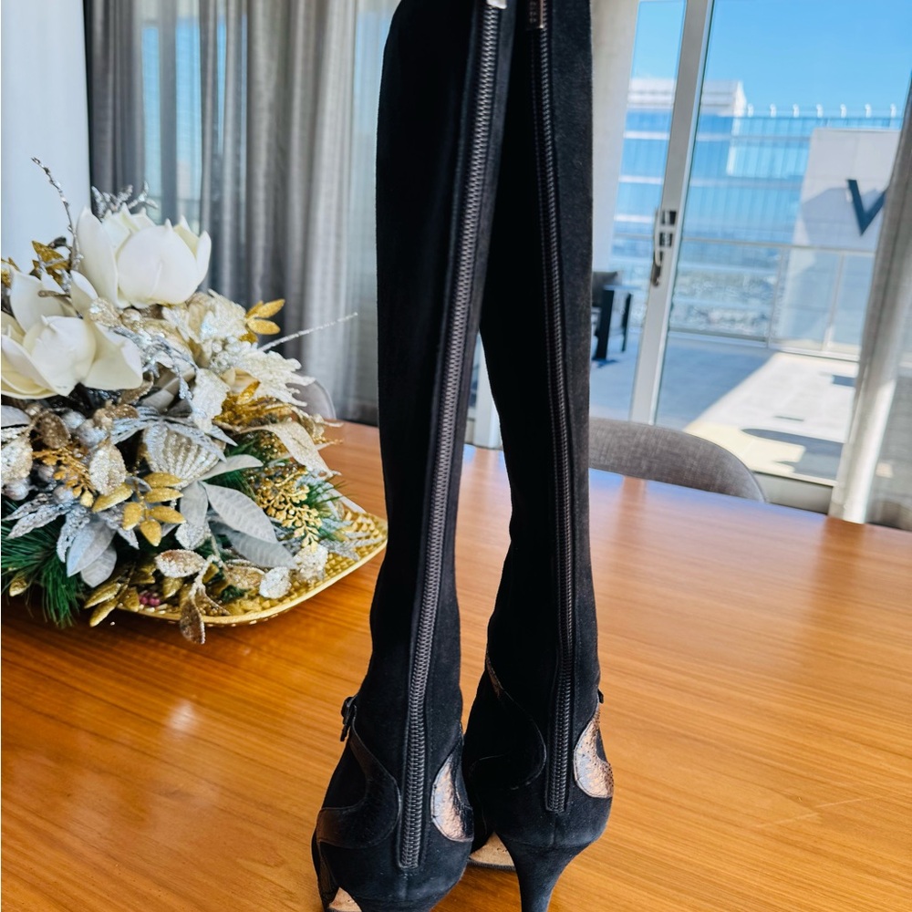 Jimmy Choo Black Suede Python Heeled Boots - Picture 6 of 8
